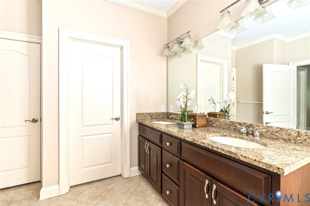 2220 French Hill Terrace, Powhatan, VA 23139 Double Raised Height Vanity, Granite Top, Ceramic Floors, Water Closet, and Linen Closet