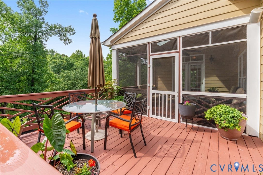 2220 French Hill Terrace, Powhatan, VA 23139 1st Floor Deck with access to Breakfast Nook, Screen Porch and Sunroom. Features Chippendale Railing Panels