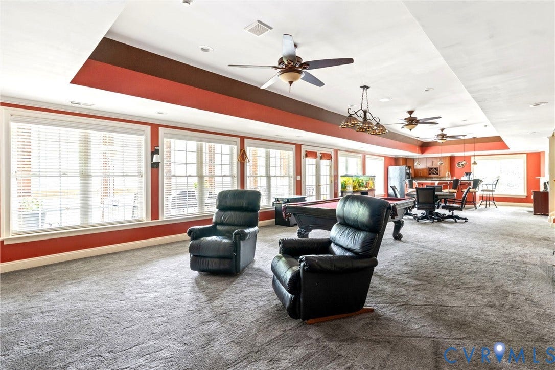 2220 French Hill Terrace, Powhatan, VA 23139 Basement Rec Room - Wall of Windows, Ceiling Fans, Recessed Lights, Speakers