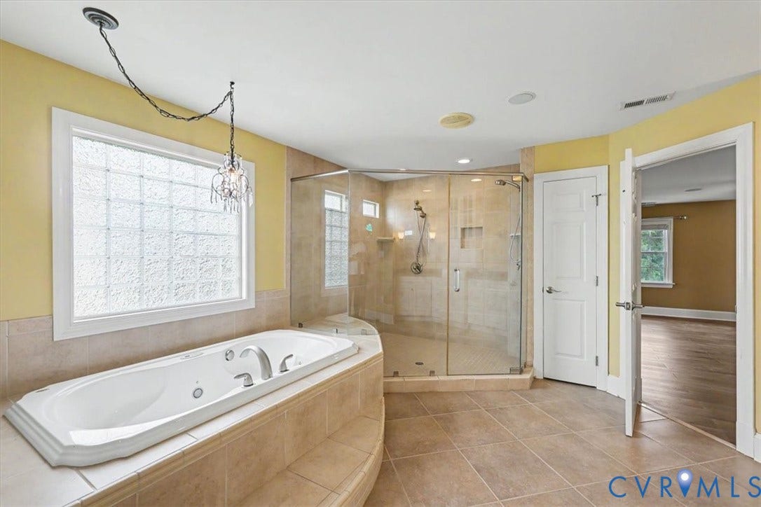 5905 Covington Hills Lane, Nuckols Road Corridor, Glen Allen, VA 23059 Shower with double shower heads and bench.