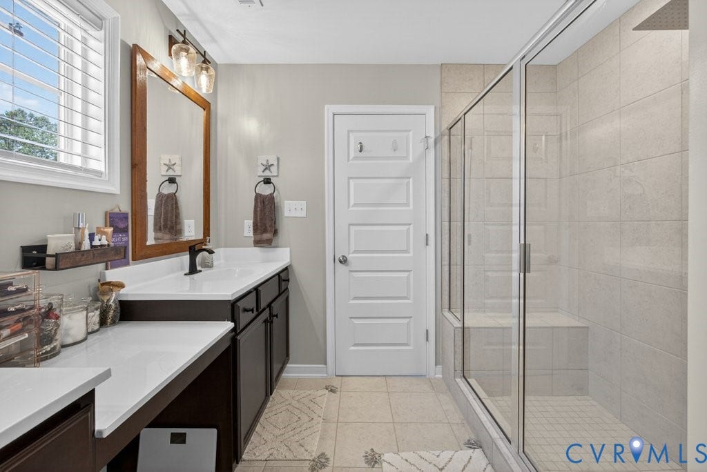 7669 Leeds Castle Lane, Maidstone Village Townhomes, New Kent, VA 23124 Double Vanity, Tile Shower, Shower Bench, Tile Flooring, New Rainfall Shower w/dual hand shower