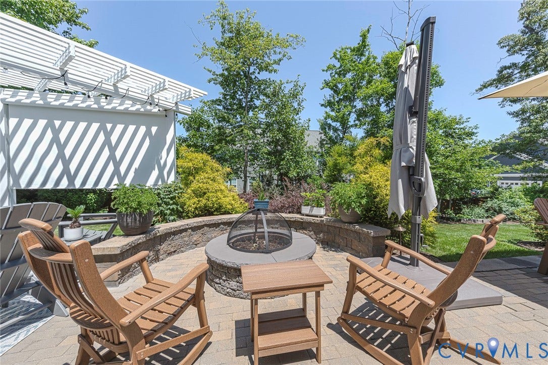 2112 Avada Drive, Newmarket Estates, Midlothian, VA 23112 Firepit with custom lighting and gas line running to under patio for fireplace insert