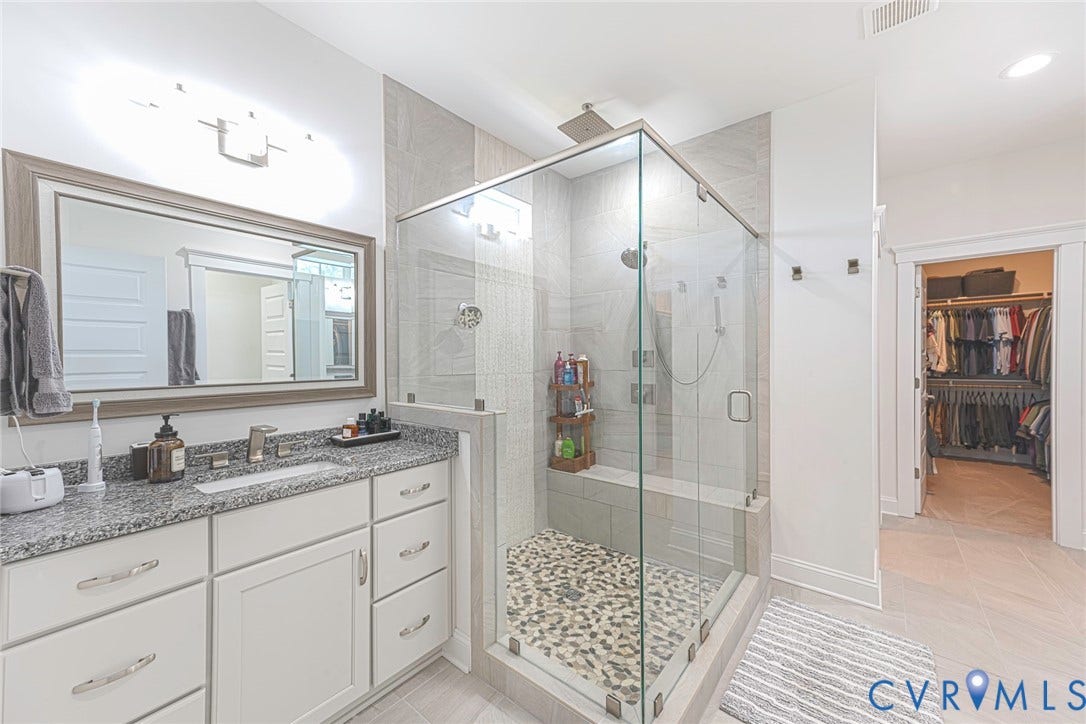 2112 Avada Drive, Newmarket Estates, Midlothian, VA 23112 Primary Br 1 - Luxury Ensuite Bathroom with large Shower that has dual shower zones; Custom Walk In Closet