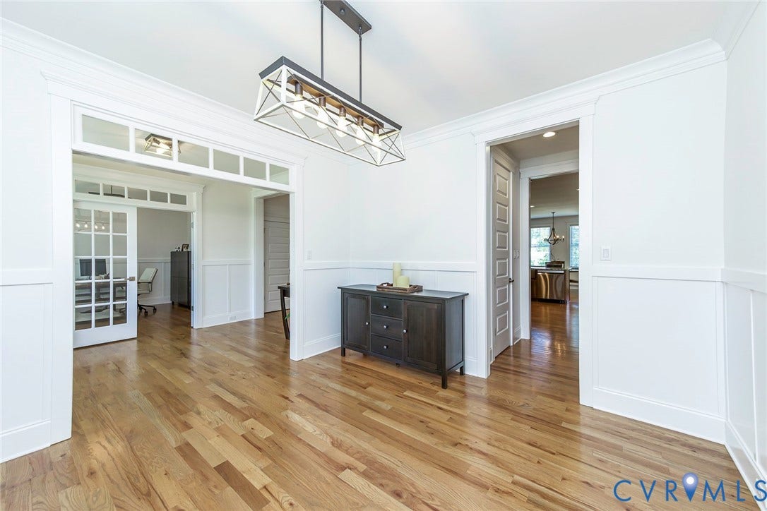 2112 Avada Drive, Newmarket Estates, Midlothian, VA 23112 Dining Room looking across to Office and into Kitchen - First Floor 3/4 Inch Hardwood Floors