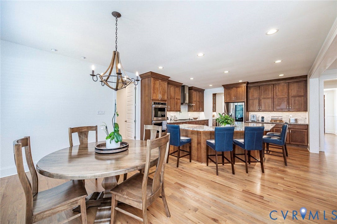 2112 Avada Drive, Newmarket Estates, Midlothian, VA 23112 Eat In Kitchen Area looking at Kitchen with large Island with under Island seating and Recessed Lighting