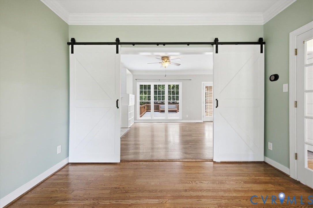 Hardwood flooring in a light wood finish