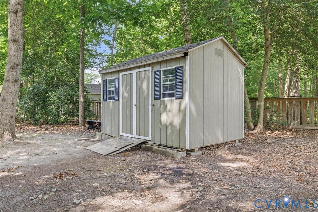 The shed offers plenty of storage for your outdoor gear!