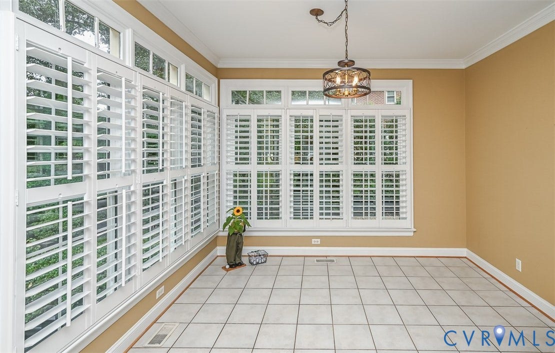 10809 Leabrook Drive, Wyndham, Glen Allen, VA 23059 Eating area/nook in Kitchen with custom plantation shutters and tile floor