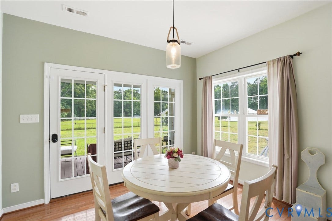 5305 Wellington Ridge Road, Richmond, VA 23231 Dining area featuring a contemporary pendant light fixture and wood-finish flooring