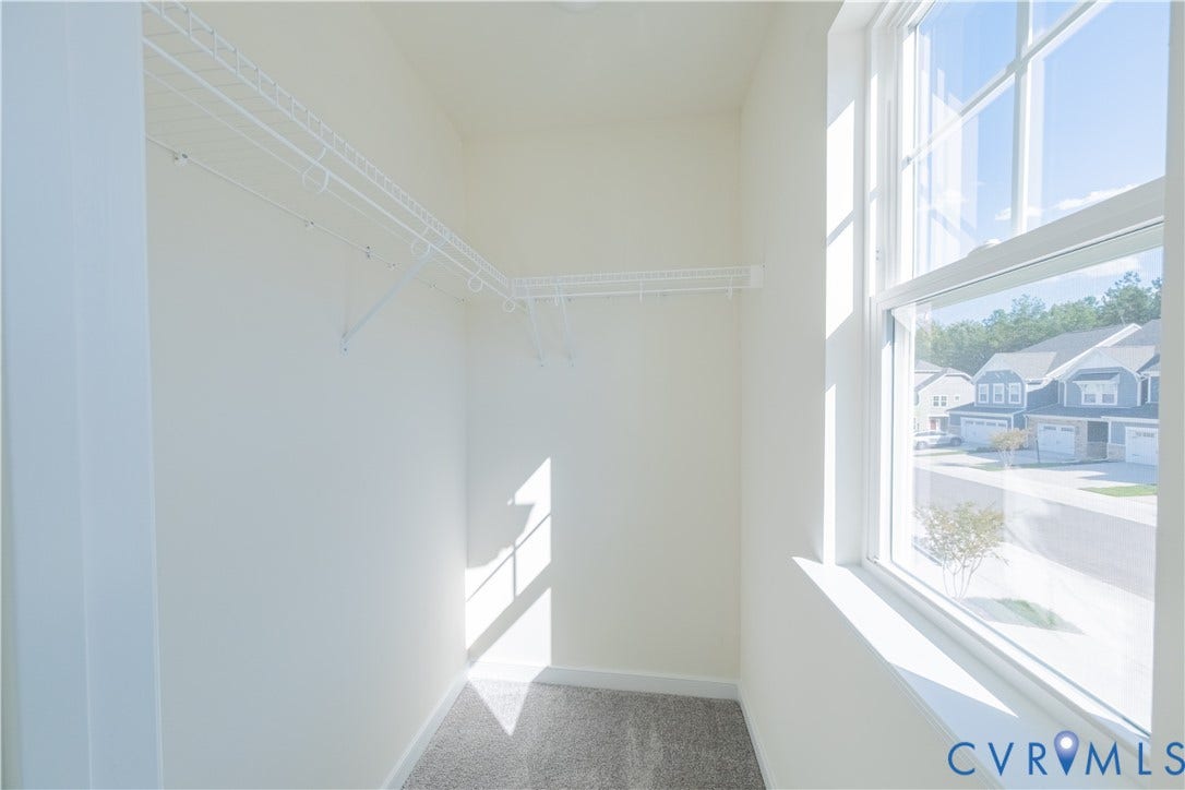 18372 Palisades Court, Chesterfield, VA 23120 Carpeted room featuring a large window, wire shelving, and neutral wall tones