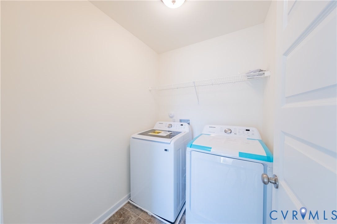 18372 Palisades Court, Chesterfield, VA 23120 Dedicated utility space featuring a washer and dryer, wire shelving, recessed lighting, and resilient flooring