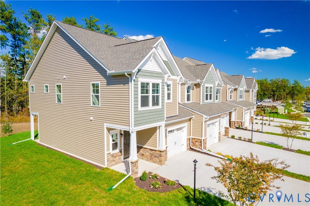 18372 Palisades Court, Chesterfield, VA 23120 Townhome exterior featuring horizontal vinyl siding, multi-pane windows, and a gabled roofline