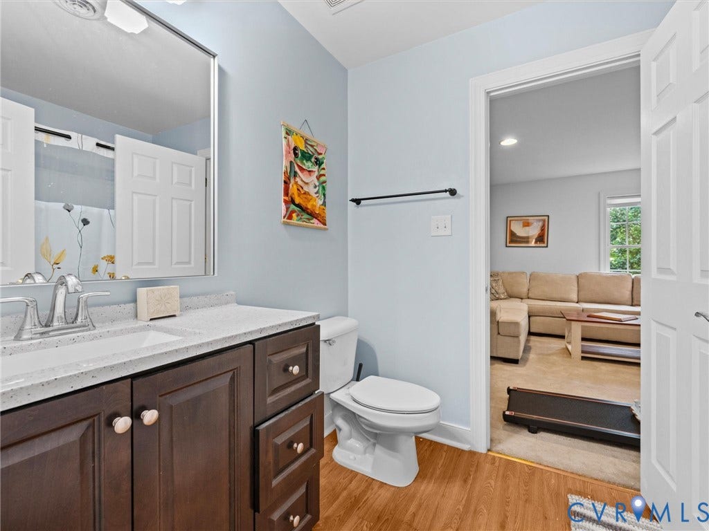 Full bath off 2nd floor rec room and 2nd bedroom