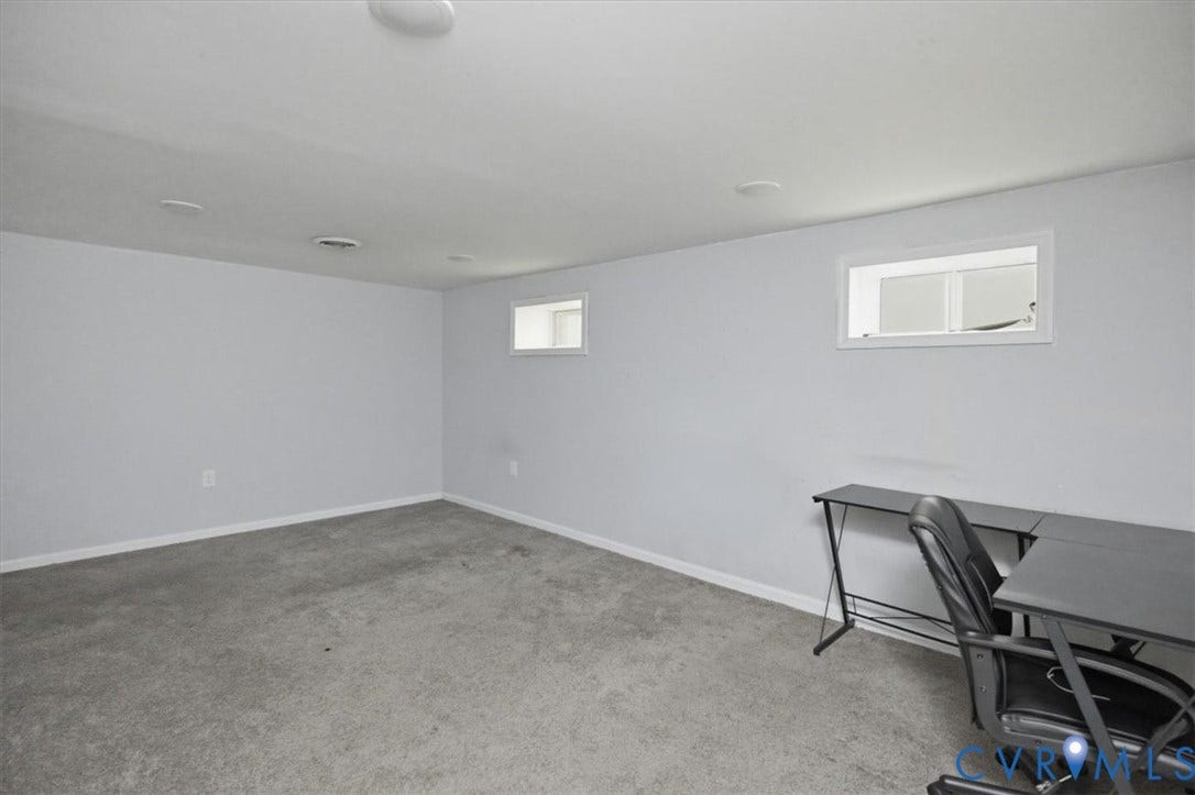 125 Richmond Avenue, Colonial Heights, VA 23834 Spacious room featuring light gray walls, gray carpeting, white trim, and two horizontal windows