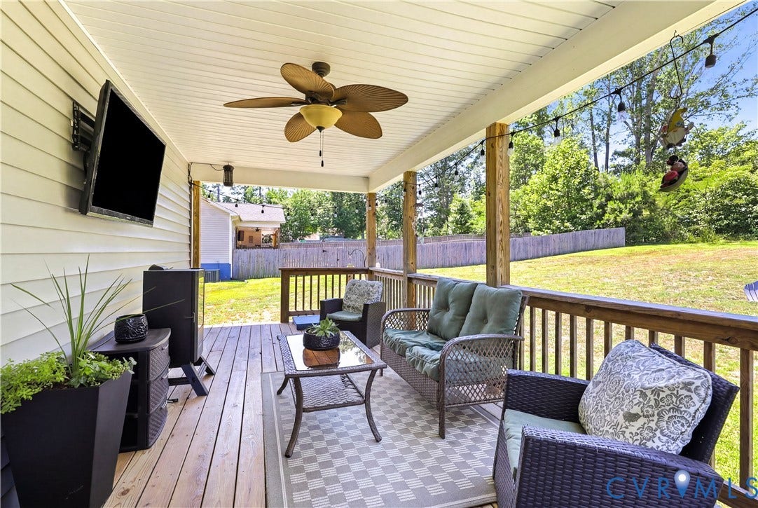 1573 Dogwood Road, Powhatan, VA 23139 Covered Back Porch with TV, CF and Lighting
