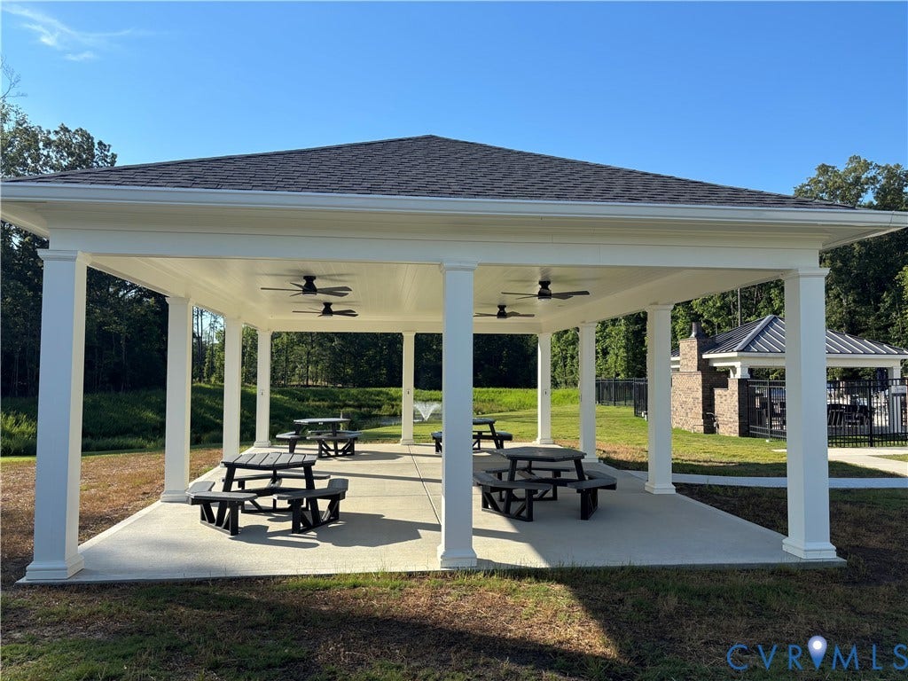 7213 Lyon Taylor Lane, Summer Maple, New Kent, VA 23124 Expansive covered pavilion with a composite shingle roof and white columns