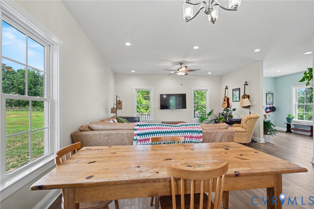 815 Kennon Road, Northeast Creek Reservoir Subd, Mineral, VA 23117 Open-concept living space with light neutral wall tones and wood-finish flooring
