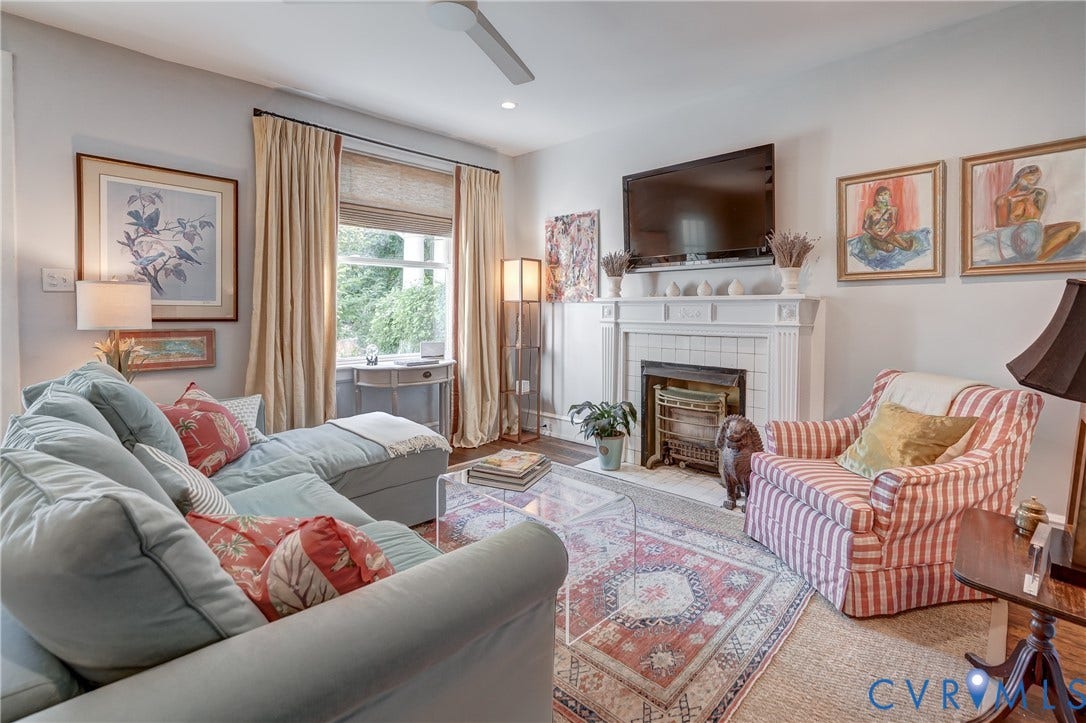 2619 Grayland Avenue, Byrd Park/Upper Fan, Richmond, VA 23220 Large front window and beautiful fireplace