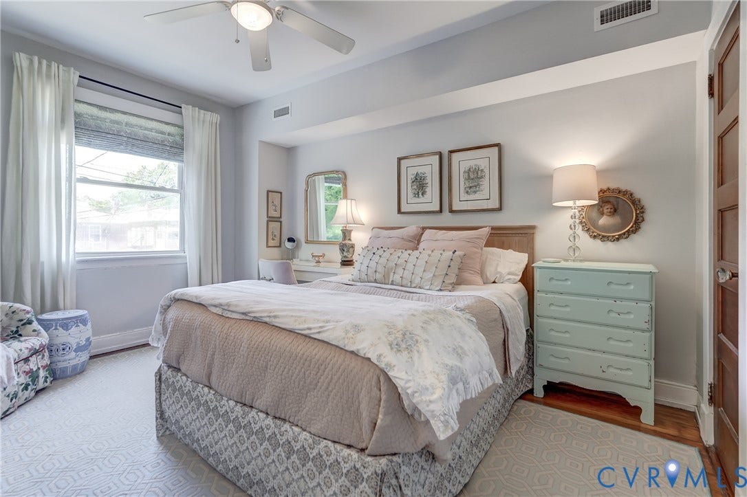 2619 Grayland Avenue, Byrd Park/Upper Fan, Richmond, VA 23220 Lovely primary bedroom with hardwood floors