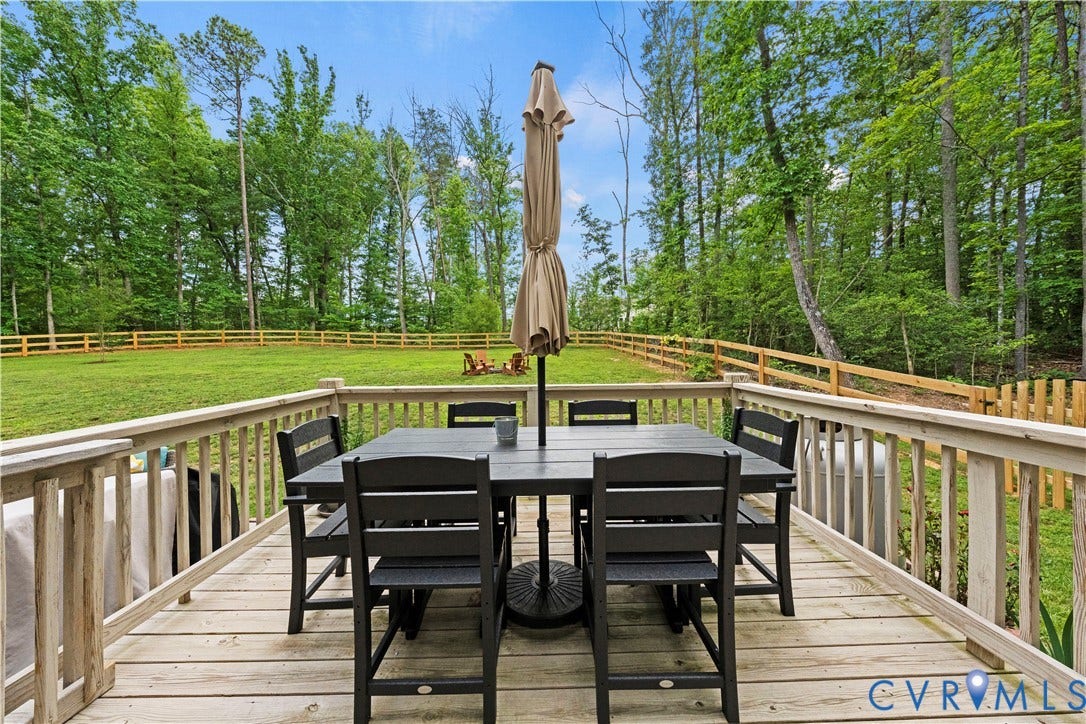 Expansive outdoor deck featuring wood flooring and a perimeter railing