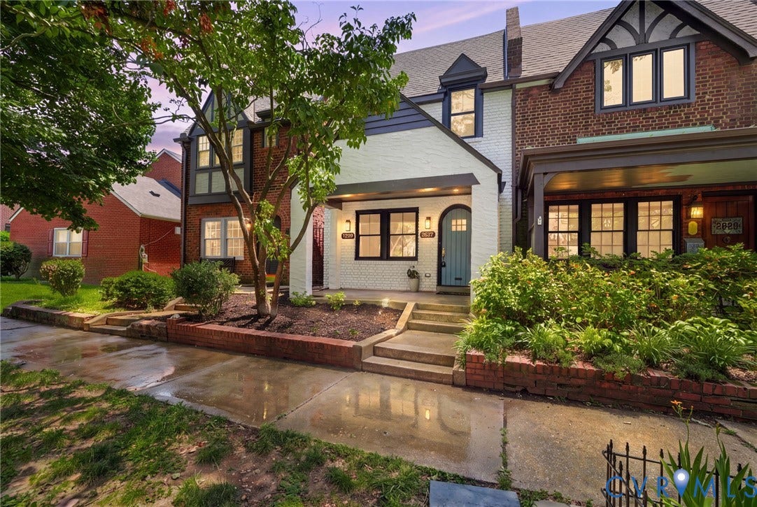 2627 Kensington Avenue, Museum District, Richmond, VA 23220 Brick and white painted brick exterior featuring black-trimmed windows