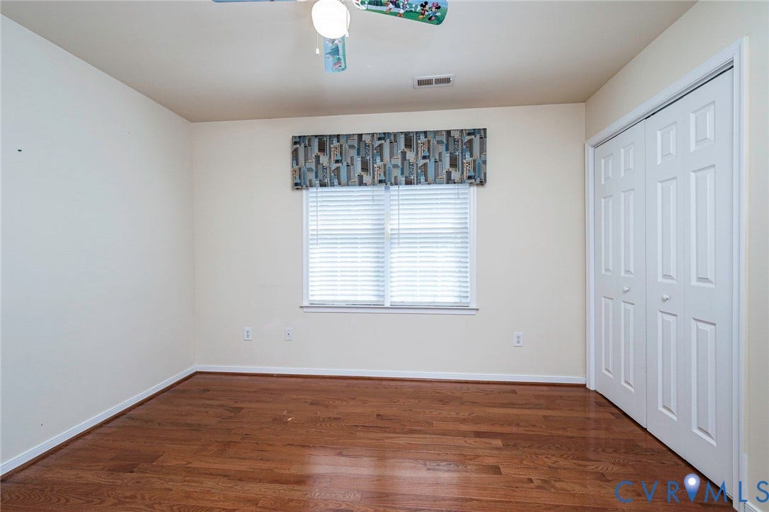 1900 Brilland Court, Glen Allen, VA 23060 Bedroom 4 Room featuring wood-finish flooring, a window with blinds, and a double-door closet
