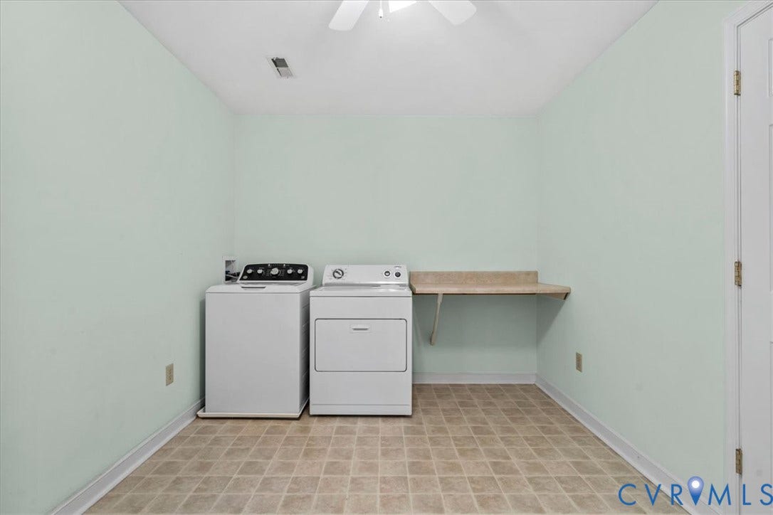 2924 Warfield Ridge Terrace, Chester, VA 23831 Dedicated utility room featuring light green walls, a tiled floor, and a built-in wall shelf