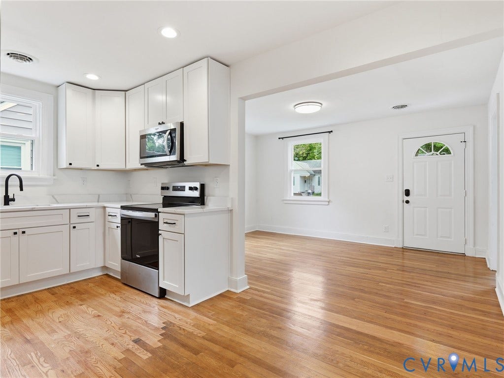 Kitchen featuring white shaker cabinetry, stainless steel appliances, and white countertops with a matching backsplash