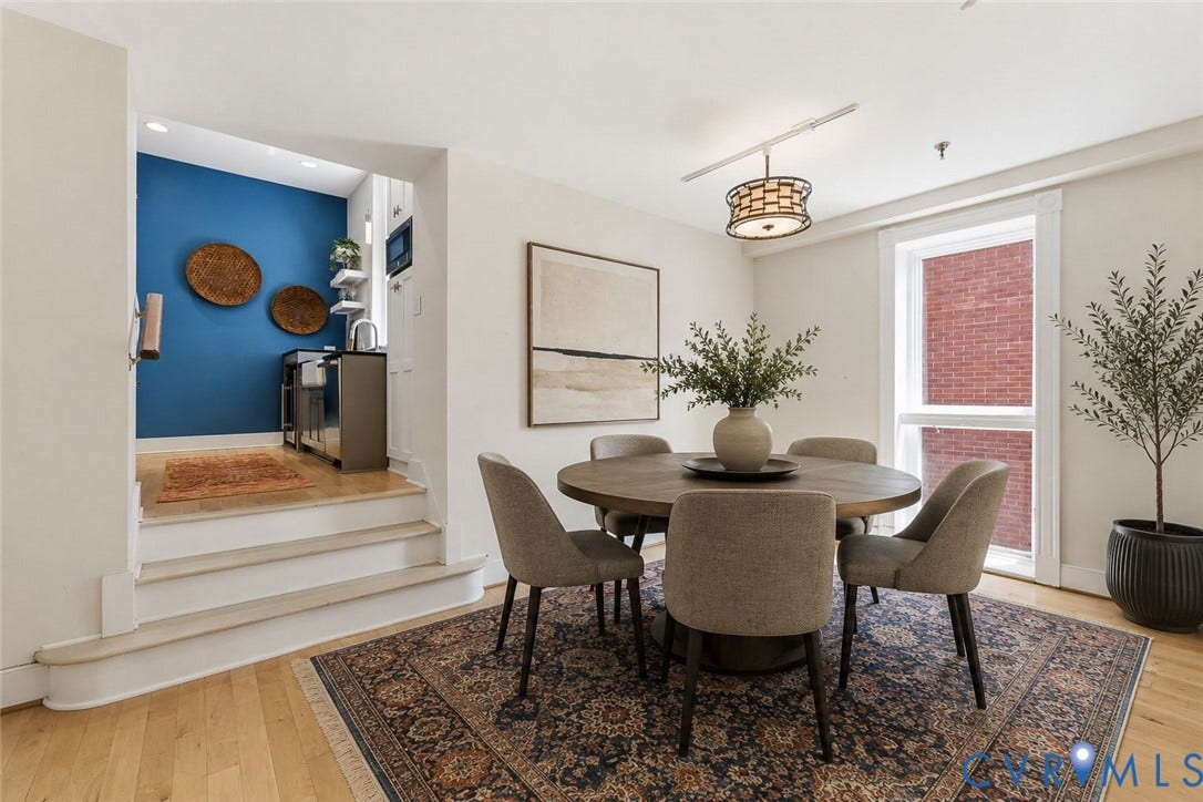 1443 Floyd Avenue, #208, The Fan, Richmond, VA 23220 Chandelier, window, HW floors. AI staged.