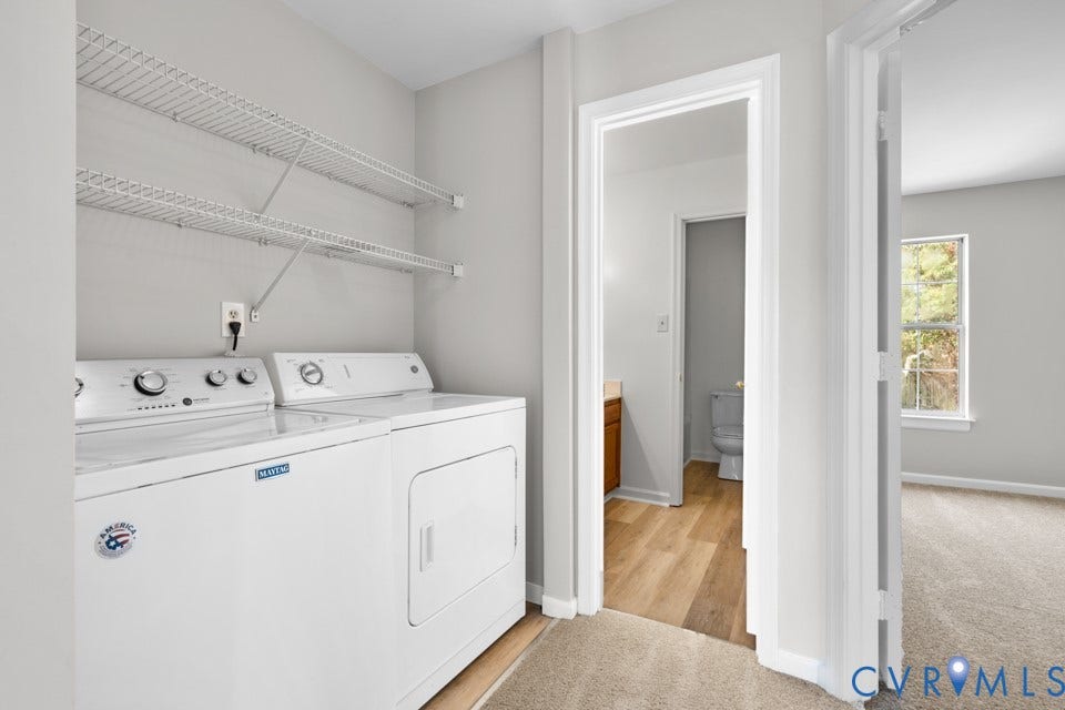1409 Idlewood Avenue, Randolph, Richmond, VA 23220 Dedicated laundry area on second level featuring a white top-load washing machine and front-load dryer
