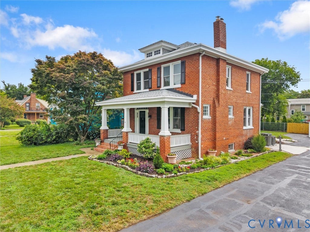 2911 Northumberland Avenue, Northside, Richmond, VA 23220 Brick exterior featuring a covered front porch with white columns and railing
