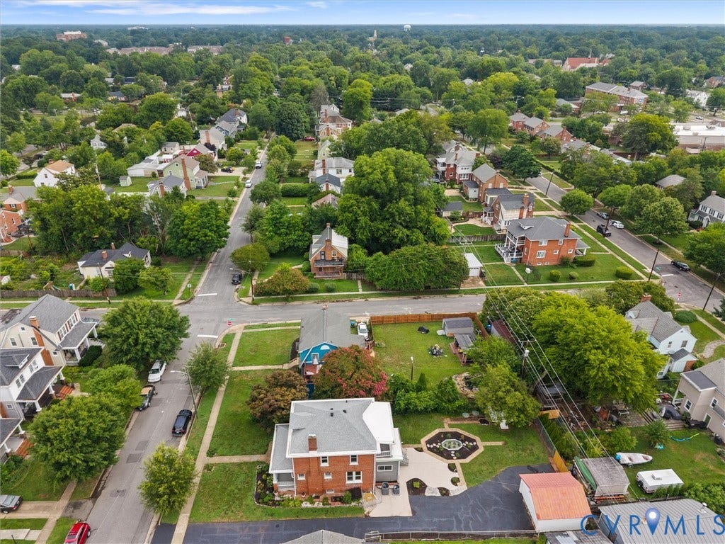 2911 Northumberland Avenue, Northside, Richmond, VA 23220 Aerial perspective showcasing a residential neighborhood with mature tree canopies