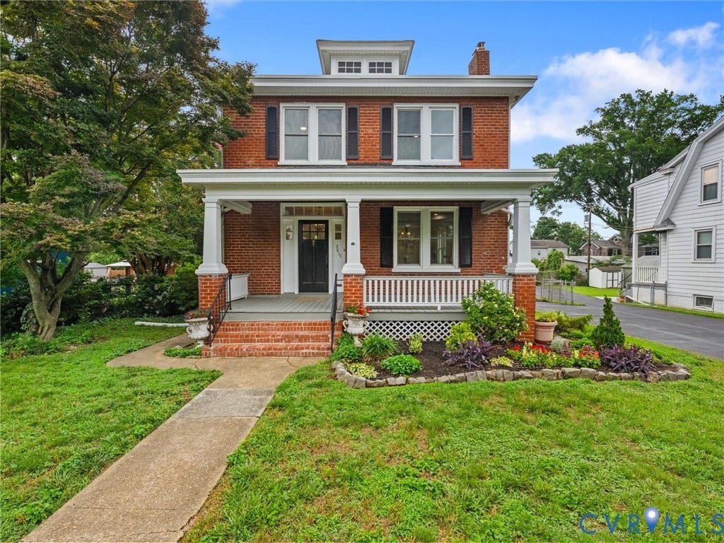 2911 Northumberland Avenue, Northside, Richmond, VA 23220 Brick exterior with white columned front porch