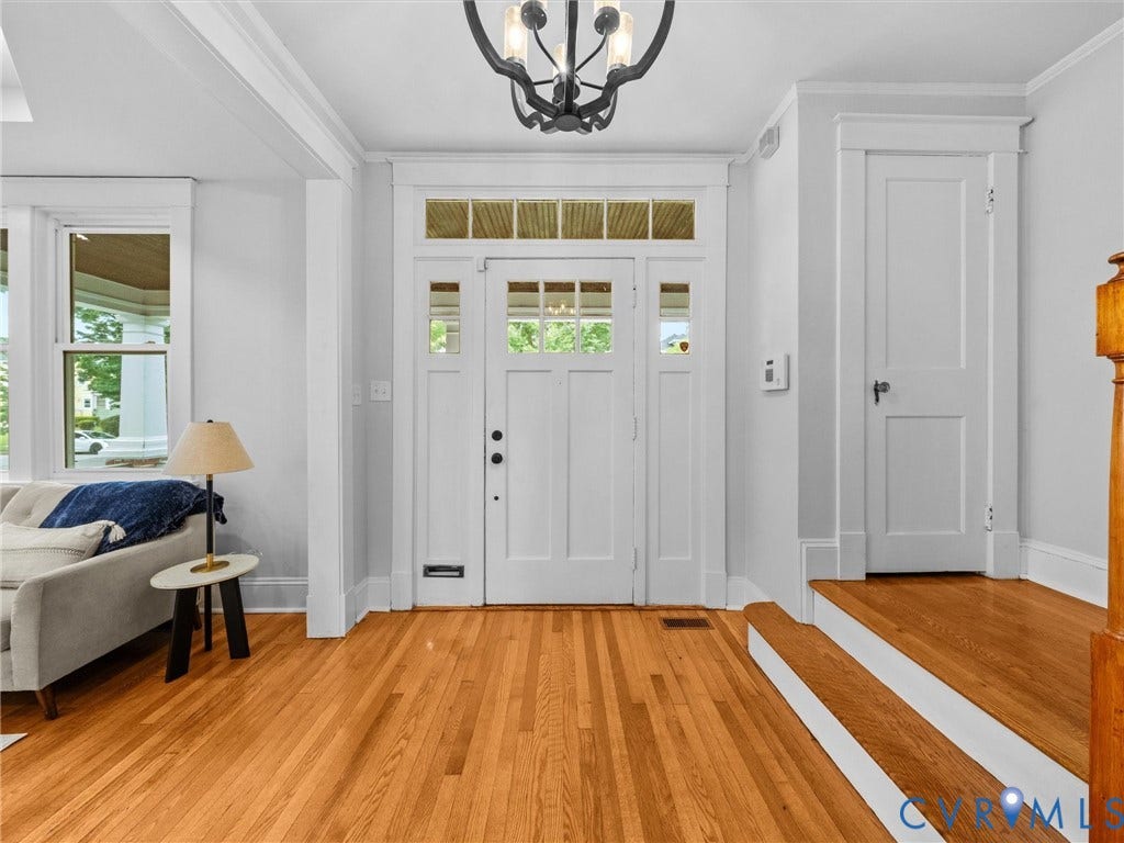 2911 Northumberland Avenue, Northside, Richmond, VA 23220 Entryway featuring a white paneled door with glass inserts, transom window, and sidelights