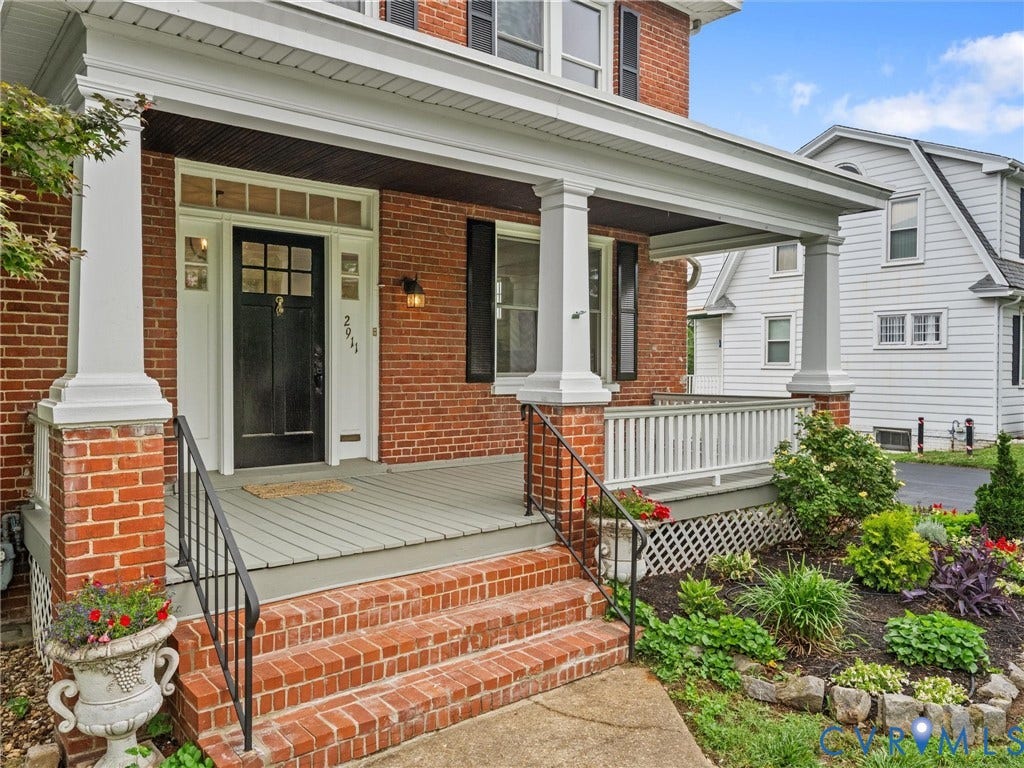 2911 Northumberland Avenue, Northside, Richmond, VA 23220 Brick exterior with a covered front porch featuring white columns and railing
