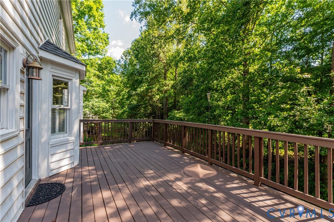 4419 Boones Bluff Way, Chesterfield, VA 23832 Spacious outdoor deck featuring wood-finish decking and dark wood railings
