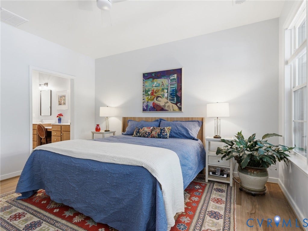 9237 Cerulean Place, Richmond, VA 23238 A tranquil primary suite bathed in natural light, featuring refined finishes and a calming, open feel. Your escape from a hectic day.