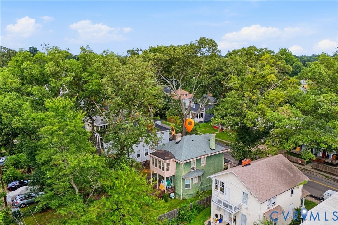 3110 North Avenue, Brookland Park, Richmond, VA 23222 Aerial view showcasing a multi-story residence nestled within mature landscaping and established trees