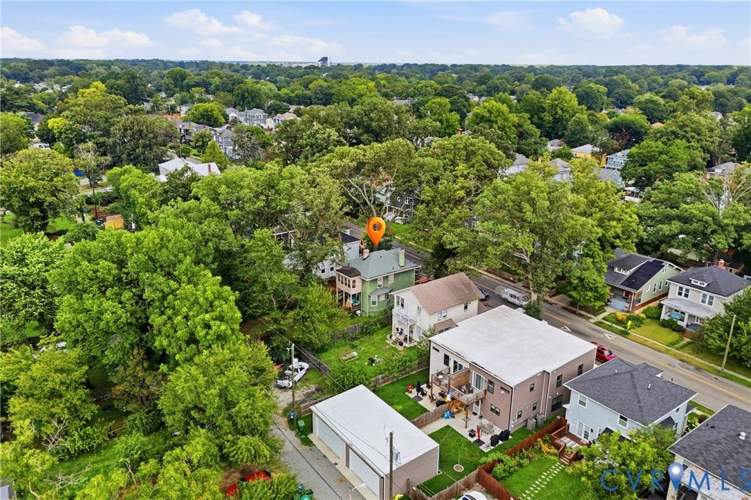 3110 North Avenue, Brookland Park, Richmond, VA 23222 Aerial view showcasing a residence set on a tree-lined lot within an established neighborhood