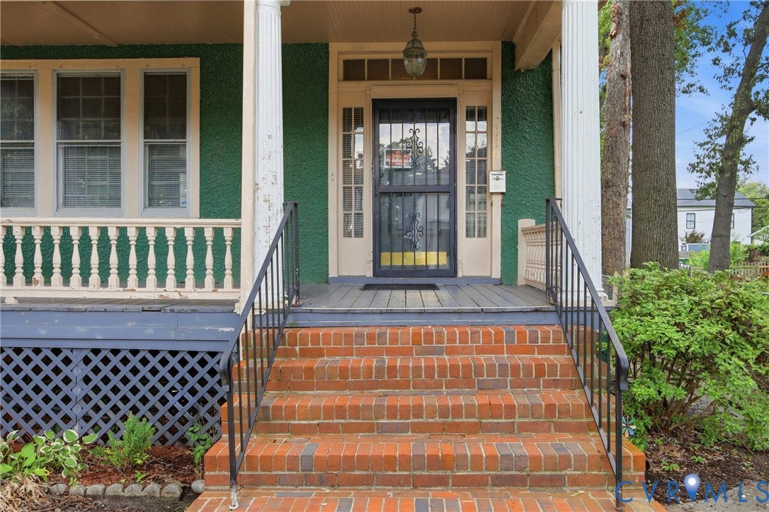 3110 North Avenue, Brookland Park, Richmond, VA 23222 Brick front steps with black metal handrails leading to a covered porch
