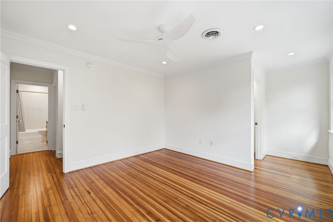 2919 Grayland Avenue, Byrd Park/ Carytown, Richmond, VA 23221 Interior room featuring wood-finish flooring, white walls, and recessed lighting