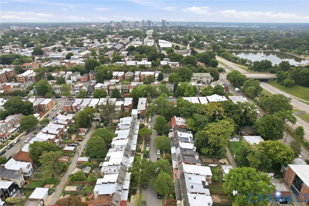 2919 Grayland Avenue, Byrd Park/ Carytown, Richmond, VA 23221 Aerial perspective showcasing a residential area with varied housing styles