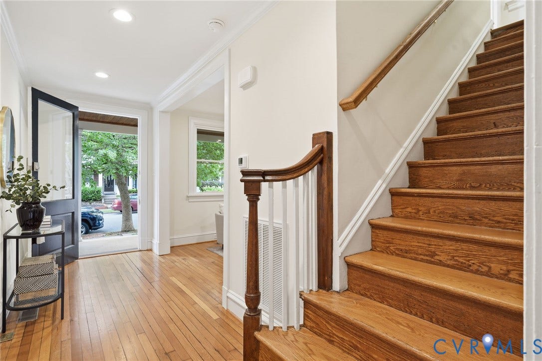 2919 Grayland Avenue, Byrd Park/ Carytown, Richmond, VA 23221 Hardwood staircase featuring a wood newel post and white balusters