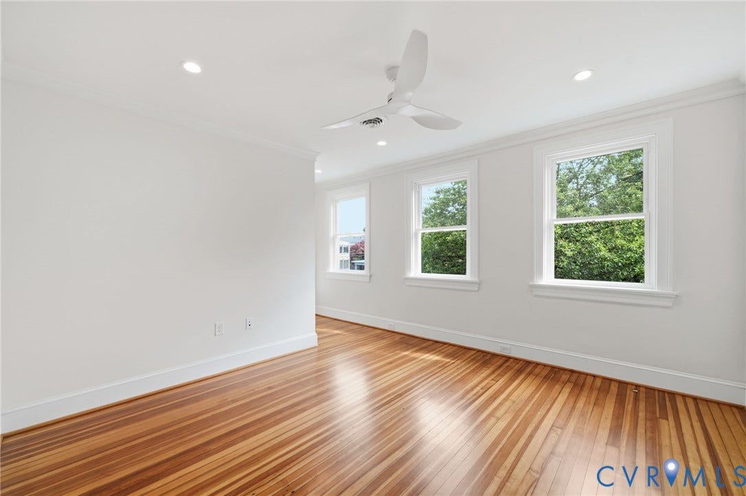 2919 Grayland Avenue, Byrd Park/ Carytown, Richmond, VA 23221 Room featuring lustrous wood flooring, white walls, and bright windows