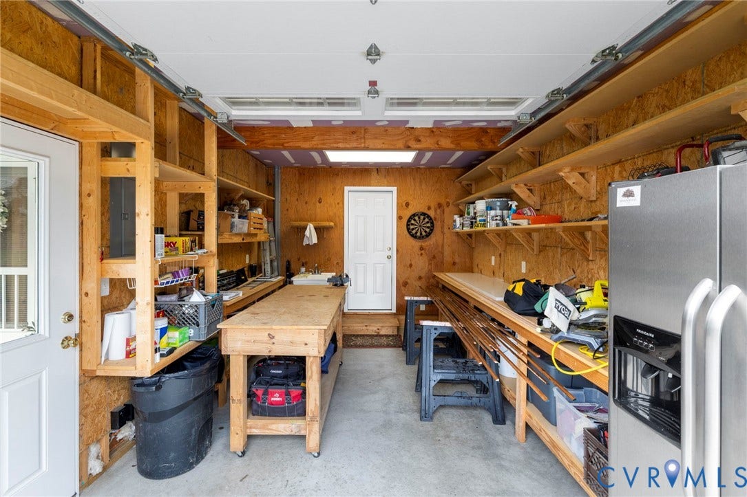1002 Normandy Drive, Henrico, VA 23229 Utility space featuring plywood walls, concrete flooring, overhead lighting, and built-in wood shelving