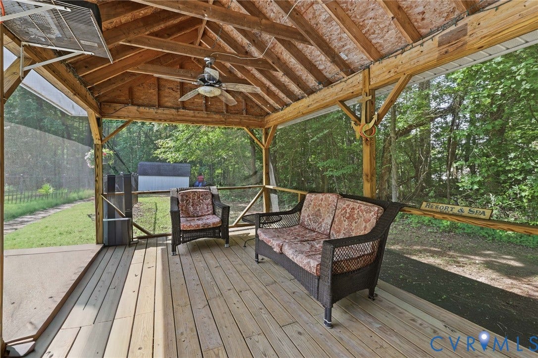1375 Gills Road, Powhatan, VA 23139 Screened porch just next to the pool: room to relax in the shade.