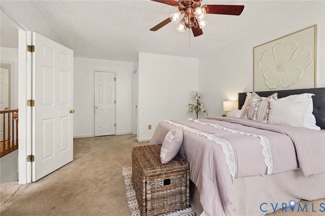 931 Hunters Run Drive, Henrico, VA 23223 Carpeted interior room featuring a ceiling fan with light fixture, white paneled doors, and white walls