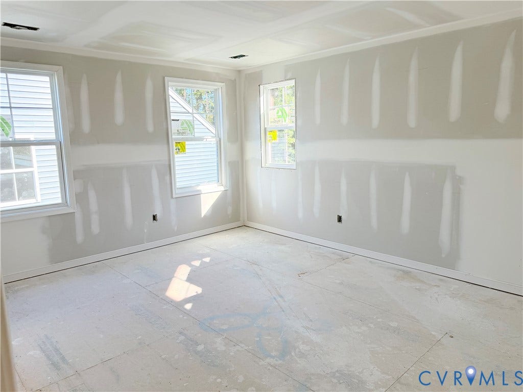 11130 Somerset Bluff Court, Somerset Hills, Glen Allen, VA 23059 Room with drywall installation, multiple windows with white trim, and unfinished flooring