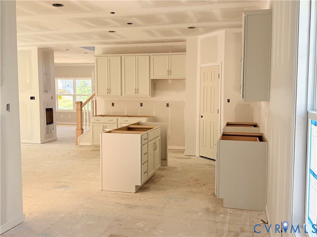 11130 Somerset Bluff Court, Somerset Hills, Glen Allen, VA 23059 Kitchen area featuring white shaker-style cabinetry, recessed lighting, a kitchen island, and a separate storage closet