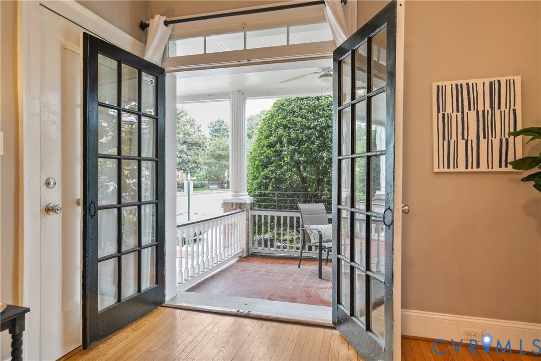 601 Roseneath Road, #U1, Museum District, Richmond, VA 23221 Interior hardwood-finish flooring opening to an exterior patio with terracotta-style tile